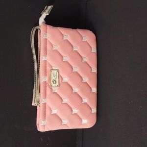 LUV BETSEY by BETSEY Johnson Double pouch wristlet embroidered Cat face Coral